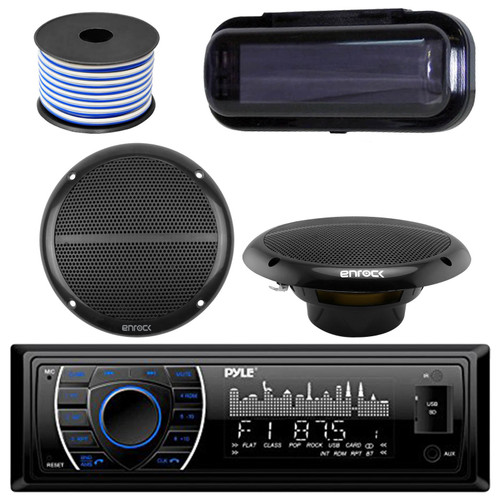 Pyle Single DIN Marine Boat USB/SD Bluetooth Stereo Receiver w/Waterproof Cover Bundle Combo with 4 x Enrock 6.5 Full-Range White Audio Coaxial Speakers Enrock 50Ft 16g Speaker Wire Pyle Single DIN Marine Boat USB/SD Bluetooth Stereo Receiver w/Waterproof Cover Bundle Combo with 4 x Enrock 6.5 Full-Range White Audio Coaxial Speakers Enrock 50Ft 16g Speaker Wire