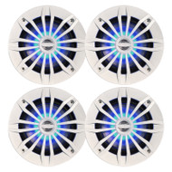 2 Pair (Qty 4) of Enrock 6.5" 180 Watt Max Power 2-Way Marine Blue Flashing LED Light White Boat Audio Speakers