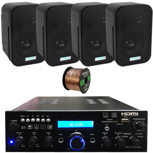 Pyle 200W Compact Wireless Bluetooth USB FM Radio Home Theater Amplifier  Receiver System Bundle Combo with 4x 3.5