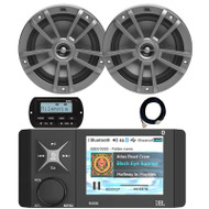 JBL R4500 Wake Series 4" Color LCD Display Marine Bluetooth USB/AUX WB AM/FM Radio Stereo Receiver, Wired Remote, 20 Foot Extension Cable, 2x 6.5" 180W Max Power 2-Way Multi-Element Boat Gray Speakers