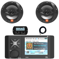 4" Color LCD Display Marine USB/AUX Bluetooth AM/FM/WB Stereo Receiver W/ Wired Remote & 20-Foot Extension Cable, 2x 6.5" 225W Peak Power 2-Way Multi-Element Boat Black Speakers