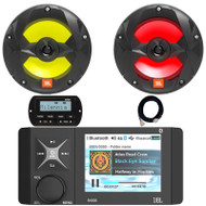 4" Color LCD Display Marine USB/AUX Bluetooth AM/FM/WB Stereo Receiver, Wired Remote W/ 20-Foot Extension Cable, 2x 6.5" 225W Max2-Way Multi-Element RGB LED Boat Black Speakers