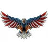 29x18 cut out patriotic bald eagle metal sign with wings spread wide, American flag stars and stripes on feathers and extended talons