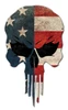 US Skull Flag version 2 metal sign 14x24 showing aggressive skull with distressed blue field and white stars on left, red cream stripes on right and black eye sockets