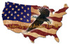 US Flag Eagle metal sign 18x11 with custom-cut United States map shape, soaring bald eagle, distressed American flag and Liberty and Justice for All lettering