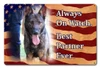 Always On Watch 18x12 metal sign with alert shepherd-type dog, distressed American flag and Always On Watch Best Partner Ever lettering