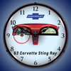 1963 Corvette Sting Ray Dash LED Lighted Wall Clock 14 x 14 Inches