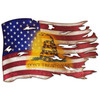 Don't Tread Tattered American Flag  Cut-out Metal Sign 42 x 28 Inches