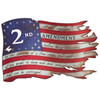 42x28 Second Amendment tattered American flag cut-out metal sign with 2ND AMENDMENT lettering, handwritten constitutional text and distressed stars and stripes