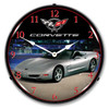 C5 Corvette Sebring Silver Metallic LED Lighted Wall Clock 14 x 14 Inches