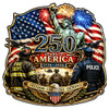 America’s 250th Birthday 1776-2026 Honoring Fire Dept and Police Dept Metal Sign 16 x 16 Inches