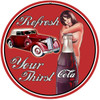 Cola Refresh Reproduction Pin Up Girl Bar Round Metal Sign 14 x 14 Inches