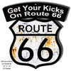 Get You Kicks Route 66  Cut-Out Reproduction Metal Sign 14 x 14 Inches