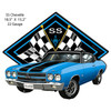 SS Chevelle Blue Car Cut Out Metal Sign 15.2" x 18.5"