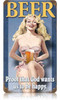 Vintage Beer Pin-Up Girl Metal Sign 8 x 14 Inches