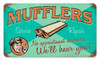 Vintage Mufflers Metal Sign 8 x 14 Inches