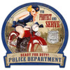 Retro Police Bike Round Banner  - Pin-Up Girl Metal Sign 16 x 15 Inches