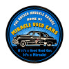 Retro Miracle Used Cars Round Metal Sign  28 x 28 Inches