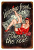 Vintage Poker In The Rear  - Pin-Up Girl Metal Sign 12 x 18 Inches