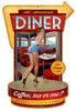 Diner Pinup Girl Custom Shape Metal Sign 12 x 18 Inches