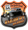 Retro Route 66 Hotrod Shield Metal Sign 15 x 15 Inches