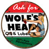 Wolf's Head Gasoline Pinup Girl Metal Sign 24 x 24 Inches