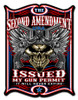 2nd Amendment metal sign 24 x 33 inches featuring a skull with aviator goggles, crossed revolvers, feathered wings and Issued My Gun Permit lettering