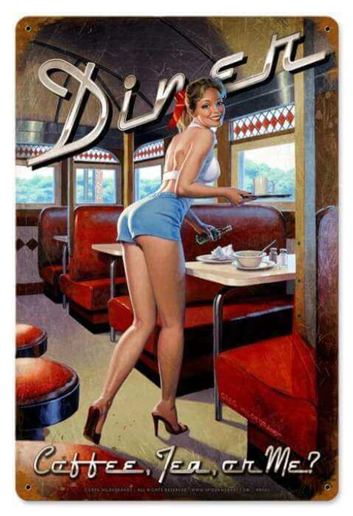 Vintage Diner Pin  Up  Girl  Metal Sign 12 x 18 Inches