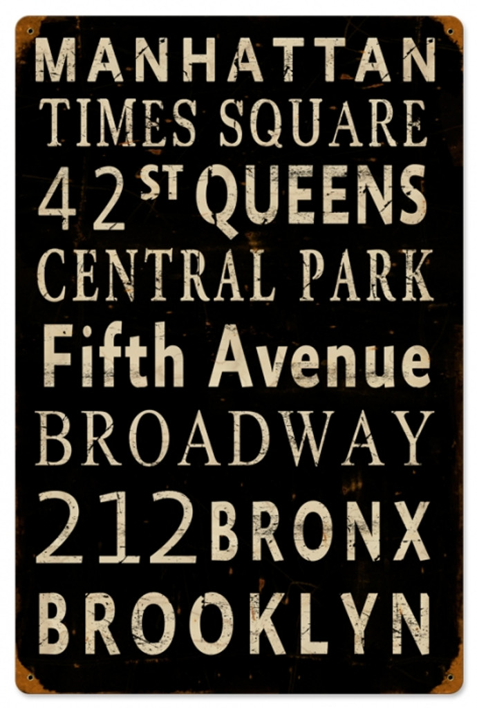 Vintage New York Streets Metal Sign 12 X 18 Inches