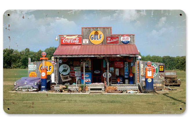Vintage Gas Station Metal Sign 14 x 8 Inches