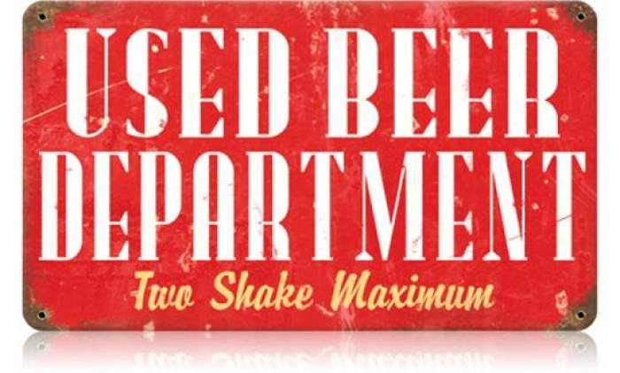 Retro Used Beer Metal Sign 14 x 8 Inches