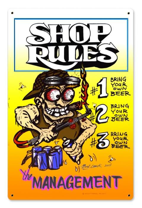 Vintage Shop Rules Metal Sign 12 x 18 Inches