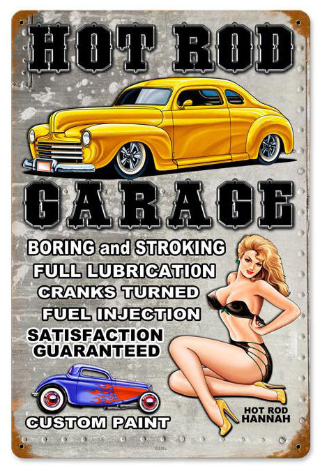 Hot Rod Garage Metal Sign 12 x 18 Inches