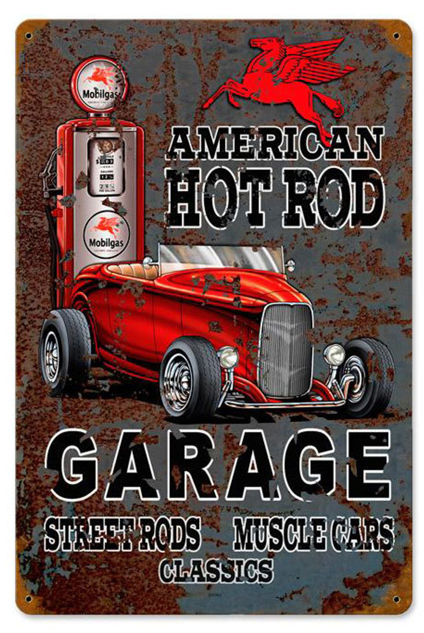 Hot Rod Mobile Gas Metal Sign 12 x 18 Inches