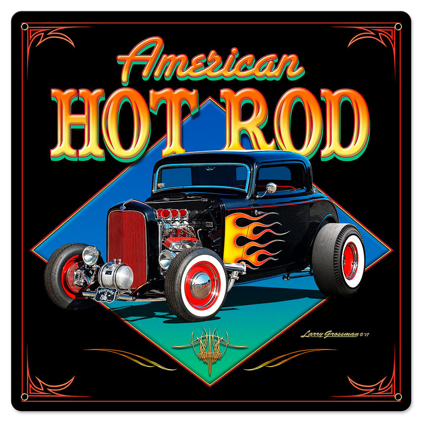 70s 80s HOTROD ビンテージ ポスター USA製 American Hot Rod '32 Metal Sign 24×24 | Vintage Car Wall Art Made