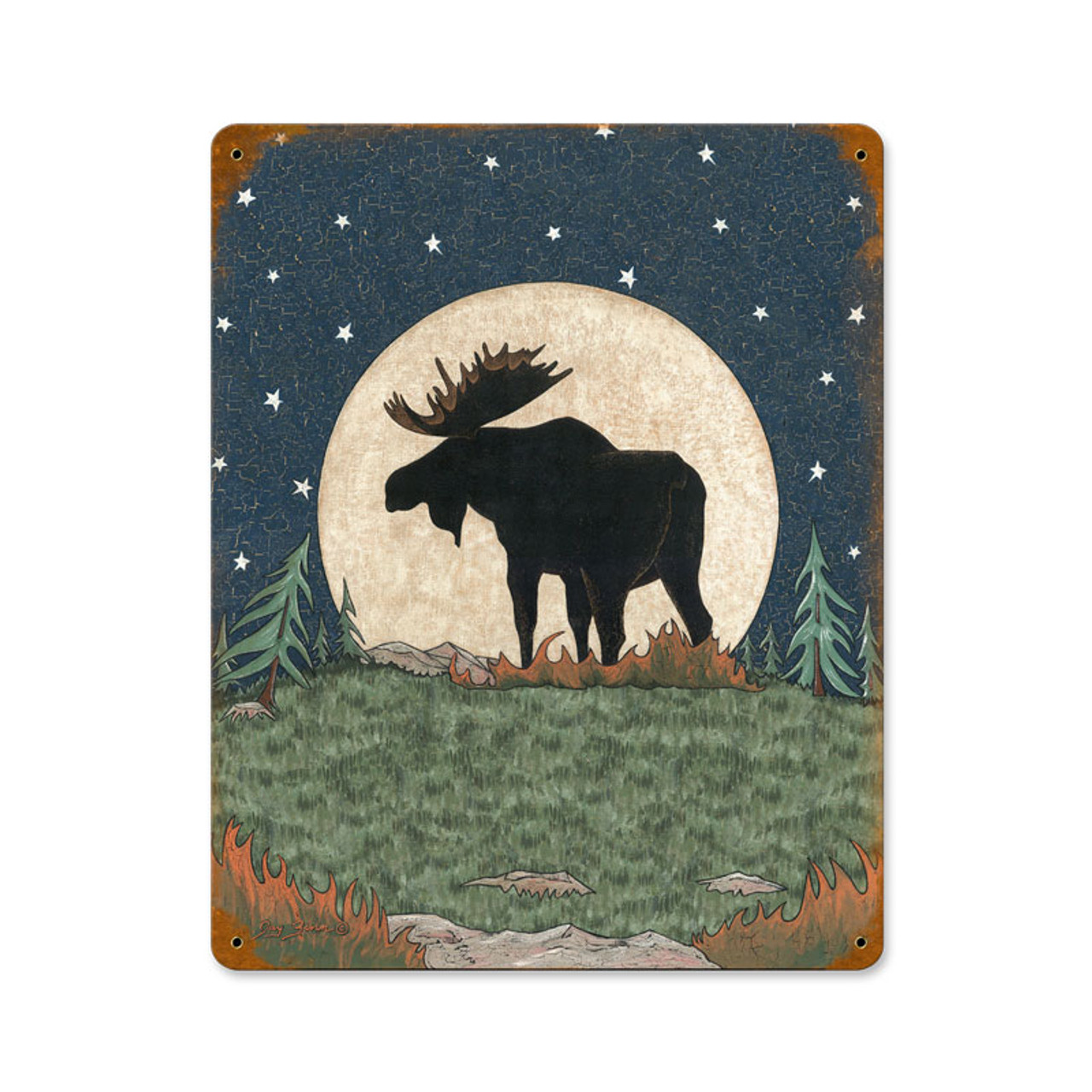 Moose Moon Metal Sign 11 x 14 Inches