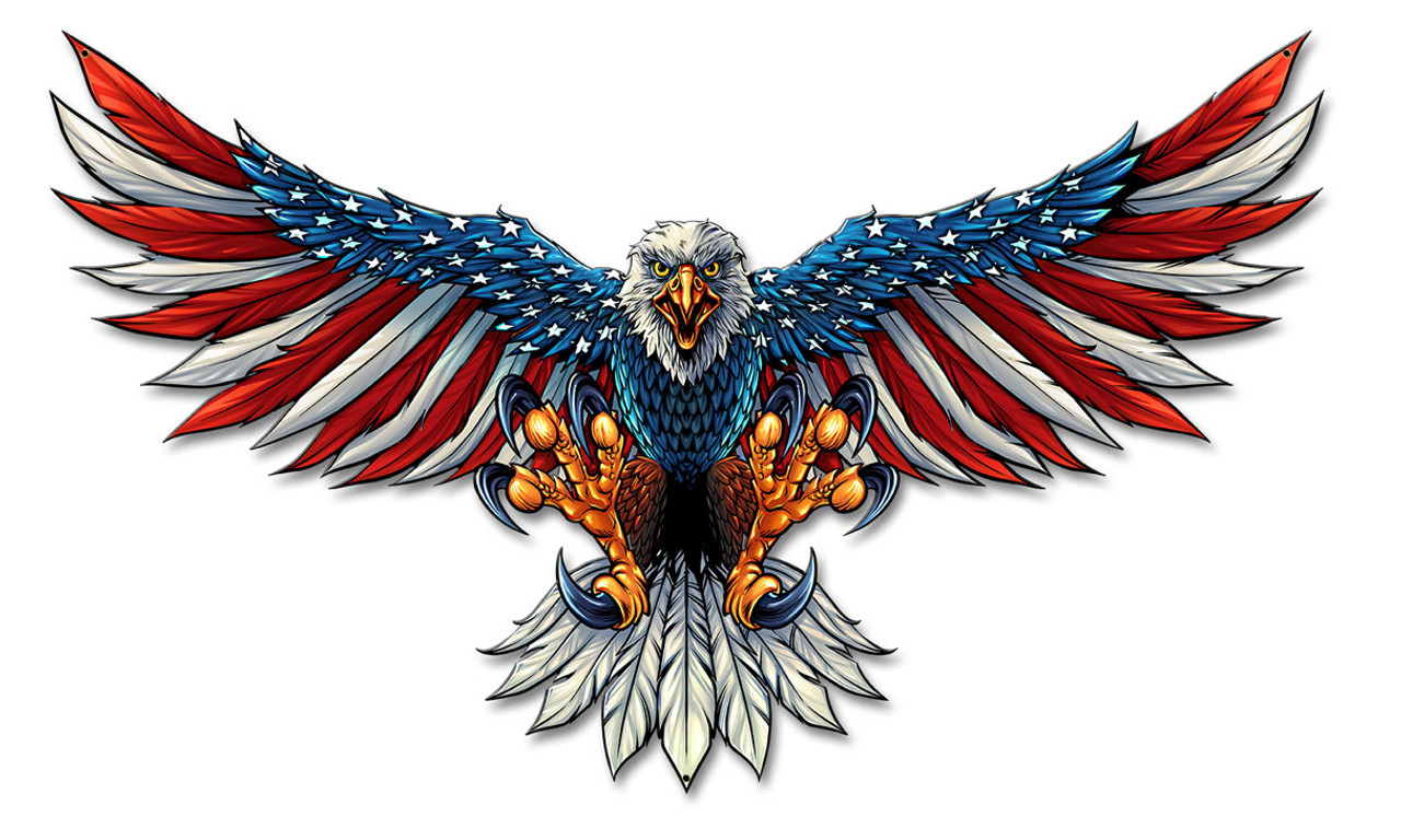 Eagle With Us Flag Wings Spread Custom Shape Metal Sign 21 x 12 Inches