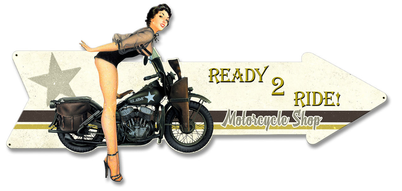 Ready 2 Ride Motorcycle Shop Grunge Metal Sign 23 x 10 Inches