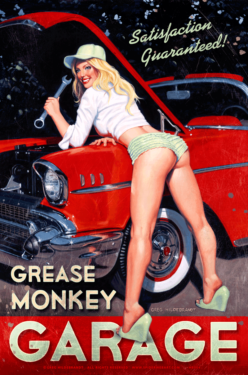 Grease Monkey Garage Pin-Up Girl Metal Sign