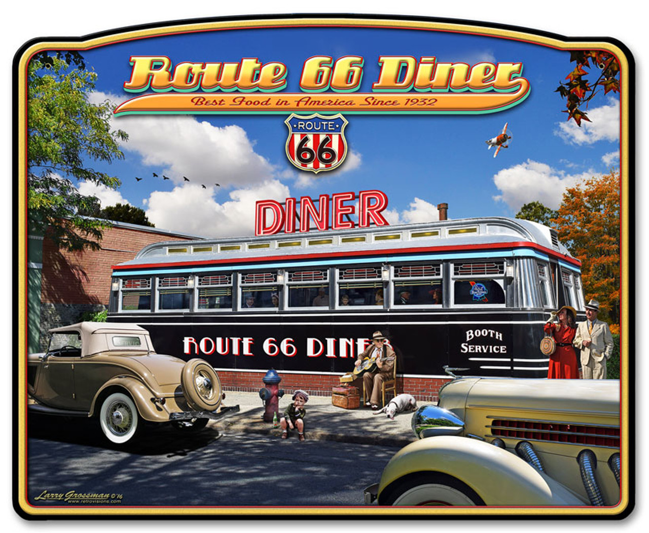 1936 Route 66 Diner Metal Sign 23 x 28 Inches