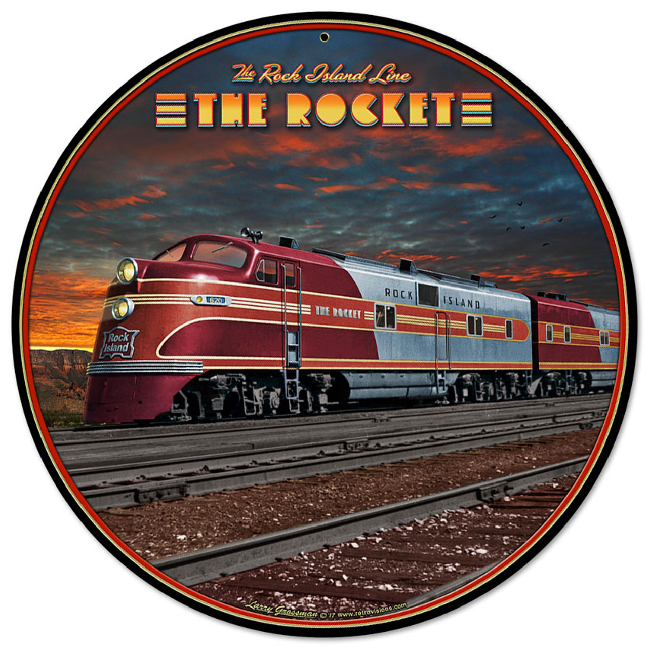 Rocket Train Metal Sign 14 x 14 Inches