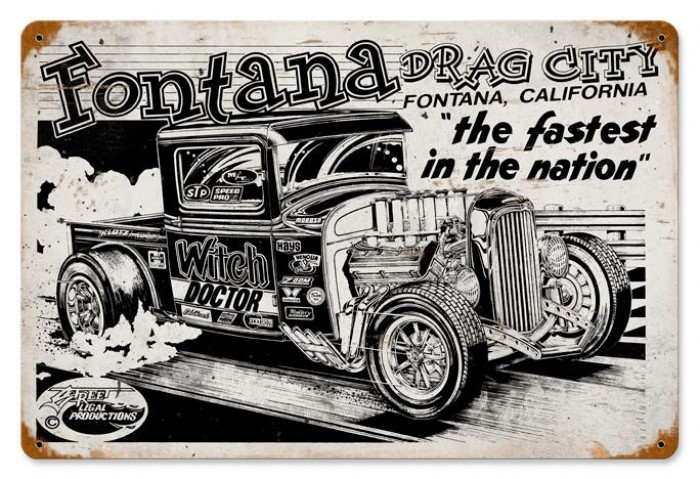 Retro Fontana Drag City Metal Sign 18 x 12 Inches