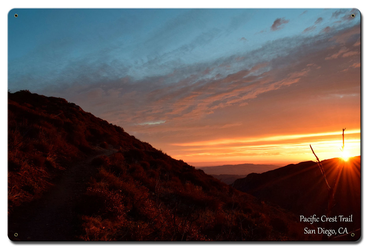 Hiking Sunrise Metal Sign 16 x 24 Inches