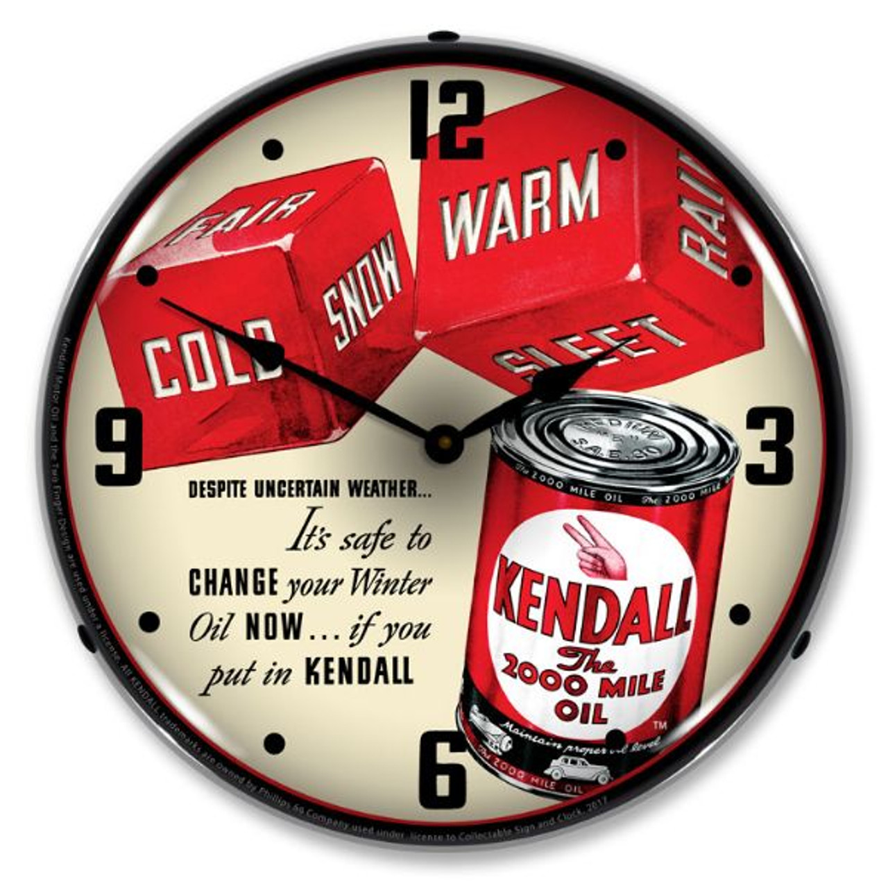 Kendall Motor Oil Lighted Wall Clock 14 x 14 Inches
