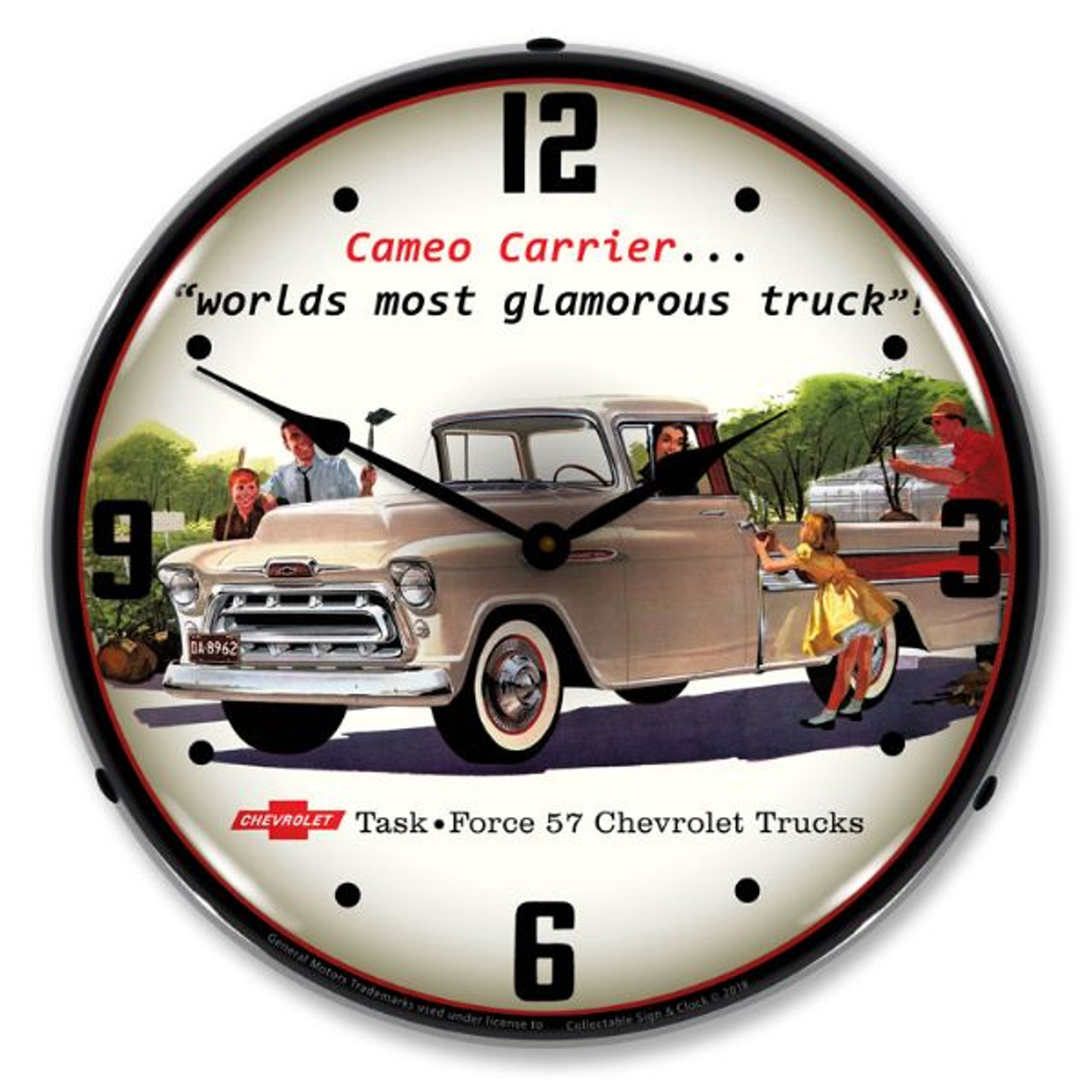 1957 Chevrolet Cameo Truck Lighted Wall Clock 14 x 14 Inches