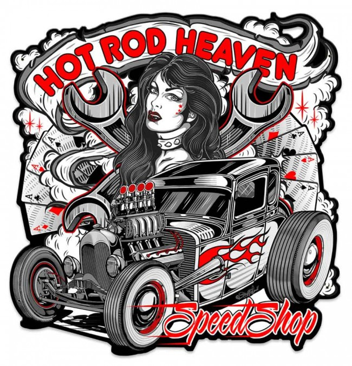 Hot Rod Heaven Metal Shape 24 x 25 Inches