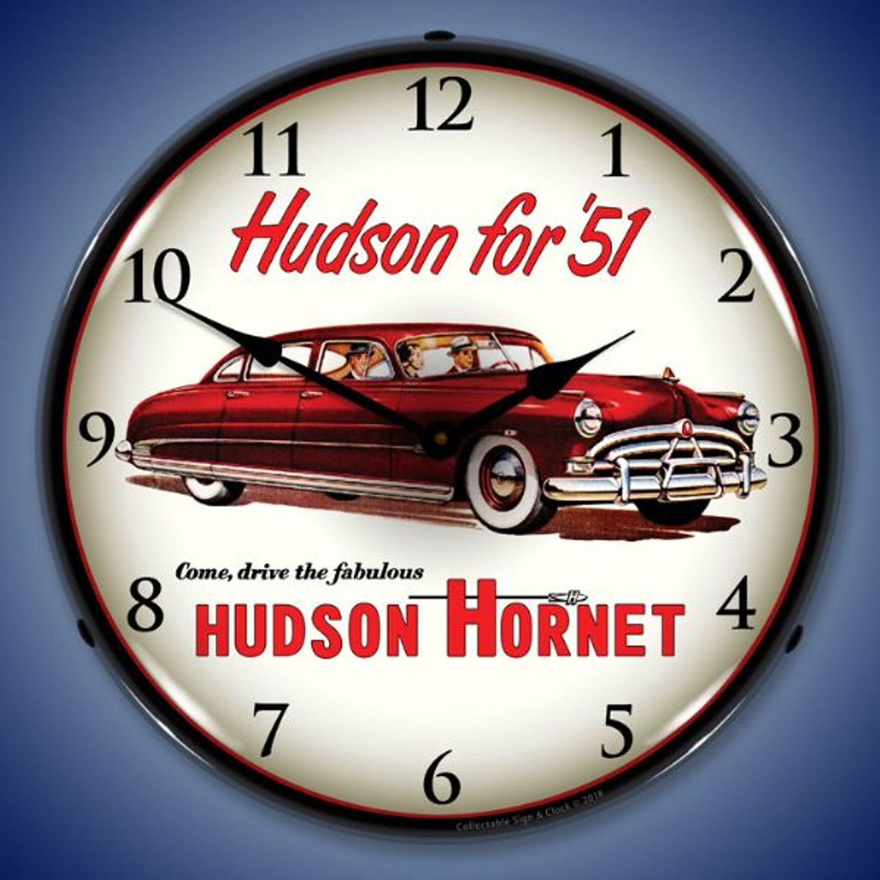 1951 Hudson Hornet Lighted Wall Clock 14 x 14 Inches