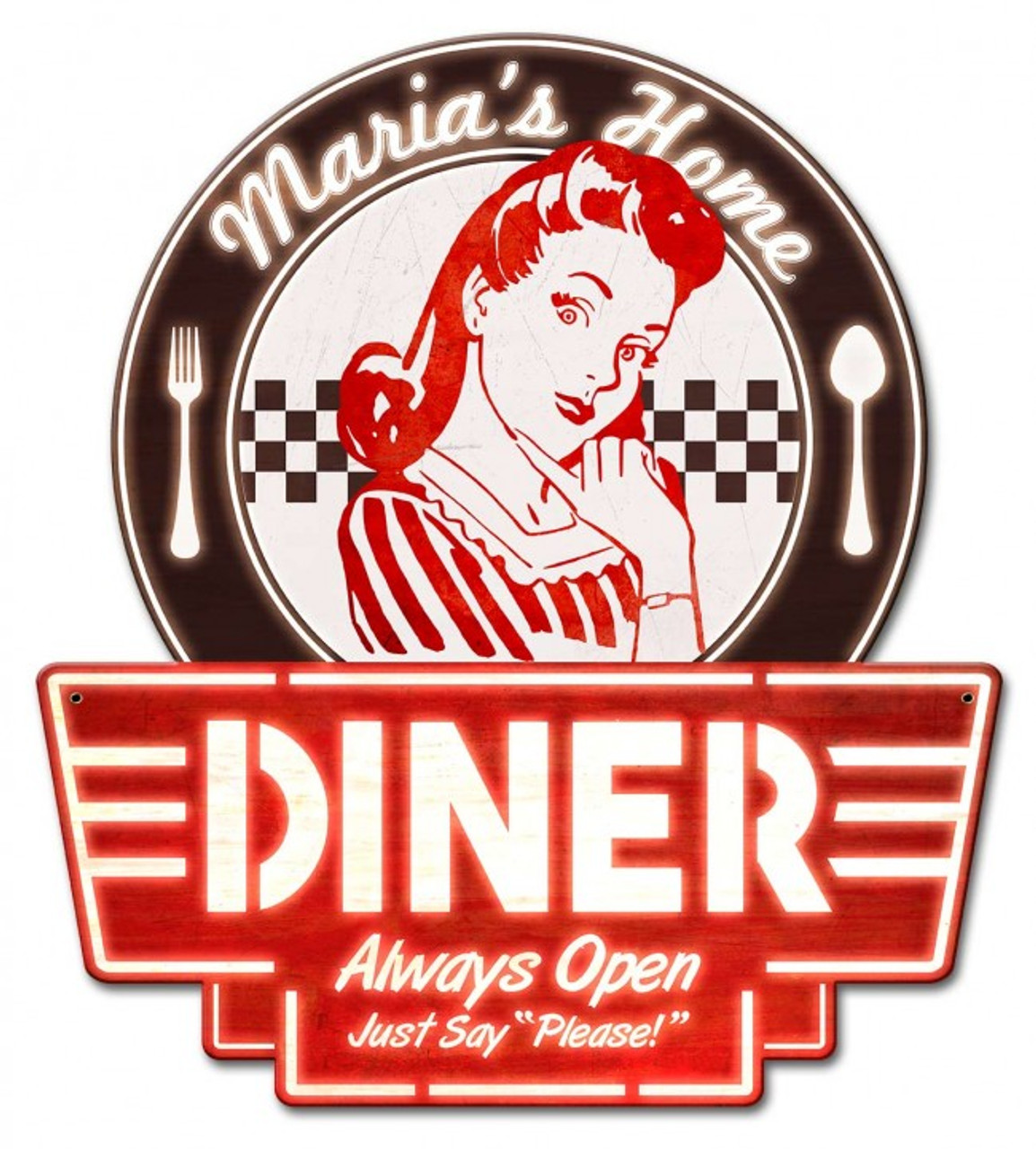 Mom's Home Diner Metal Sign - Personalized 15 x 17 Inches