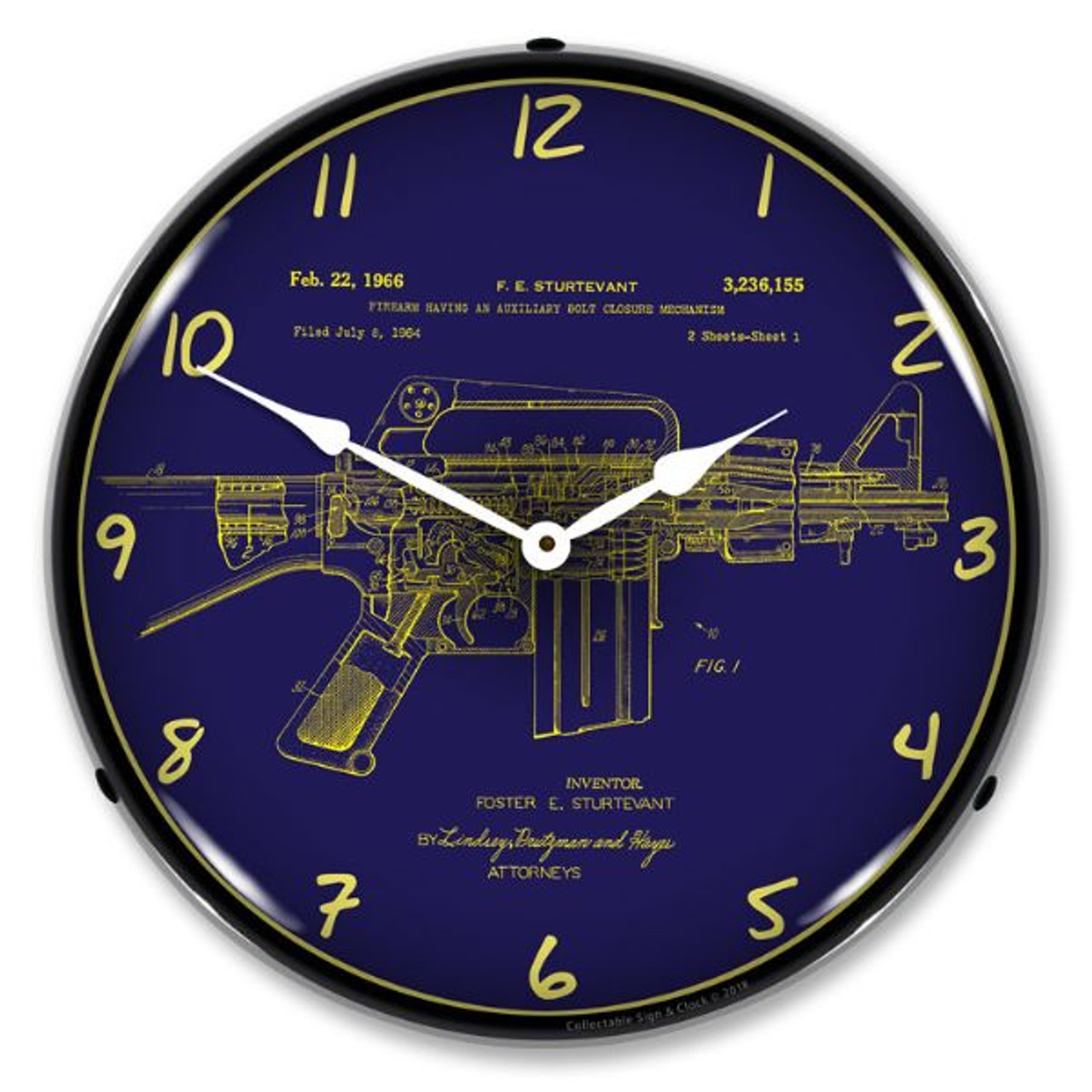 AR-15 Patent Lighted Wall Clock 14 x 14 Inches