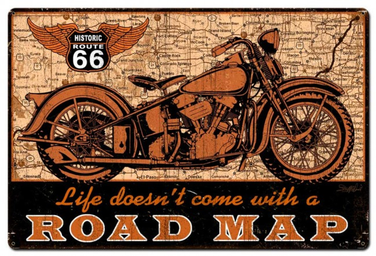 Road Map Bike Metal Sign 36 x 24 Inches